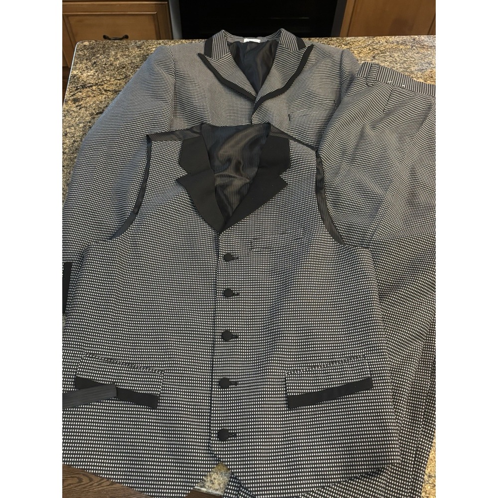 Vtg E.J. Samuel 3 Piece Suit Set Gray White Vest Pants Blazer W30-20R